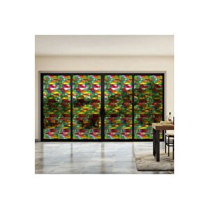 Sf 629 Dalgalı Renkli Şeffaf Vitray Cam Kaplama Yapışkanlı Folyo 90x100 cm