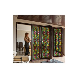 Sf 629 Dalgalı Renkli Şeffaf Vitray Cam Kaplama Yapışkanlı Folyo