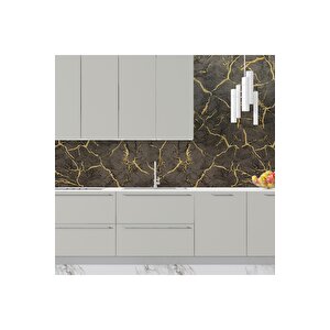 Sf 625 Koyu Antrasit Renkli Gold Damarlı Doğal Mermer Görünümlü Dolap Ve Tezgah Yapışkanlı Folyo 53x530 cm