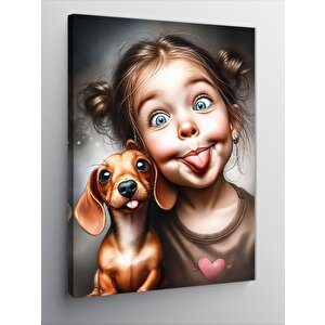 Kanvas Tablo Sevimli Kız Çocuğu Ve Köpeği 70x100 cm