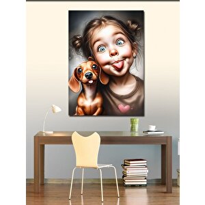 Kanvas Tablo Sevimli Kız Çocuğu Ve Köpeği 70x100 cm