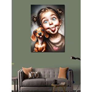 Kanvas Tablo Sevimli Kız Çocuğu Ve Köpeği 100x140 cm