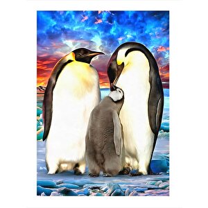 Sevimli Penguen Ailesi Dekoratif Mdf Tablo 25cmx 35cm 25x35 cm