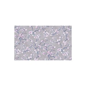 Ps 840 - Pembe Çiçekli Gri Zemin Desenli Poster Duvar Kağıdı 400x260 cm
