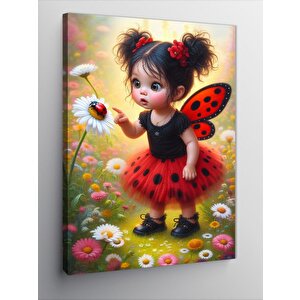 Kanvas Tablo Uğur Böceği Ve Sevimli Küçük Kız 50x70 cm