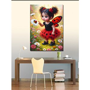 Kanvas Tablo Uğur Böceği Ve Sevimli Küçük Kız 50x70 cm