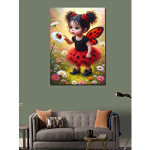 Kanvas Tablo Uğur Böceği Ve Sevimli Küçük Kız 50x70 cm