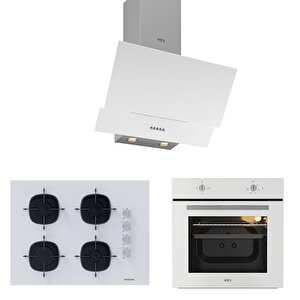 & Silverline Karma Beyaz Cam Ankastre Set 3480 - 5665w01 65cm Ocak - Aef6601w04 Firin