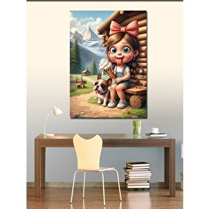 Kanvas Tablo Dondurma Yiyen Kız Ve Köpeği 100x140 cm