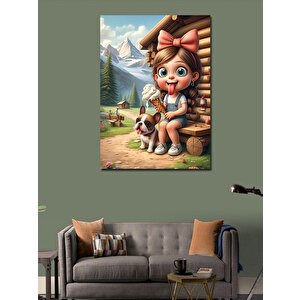 Kanvas Tablo Dondurma Yiyen Kız Ve Köpeği 100x140 cm