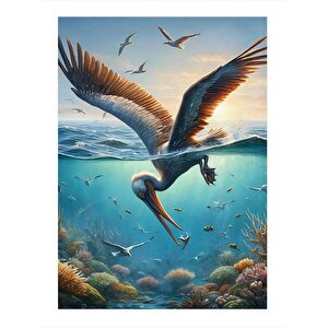 Balık Avlayan Pelikan Mdf Poster 35cm X50cm 35x50 cm
