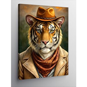 Kanvas Tablo Kovboy Şapkalı Kaplan 70x100 cm