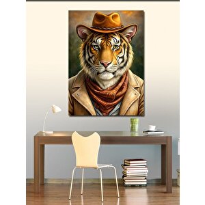 Kanvas Tablo Kovboy Şapkalı Kaplan 50x70 cm