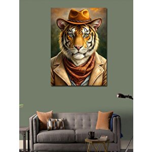 Kanvas Tablo Kovboy Şapkalı Kaplan 50x70 cm