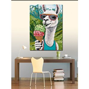 Kanvas Tablo Dondurma Yiyen Gözlüklü Lama 50x70 cm
