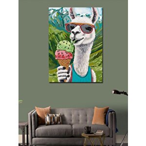 Kanvas Tablo Dondurma Yiyen Gözlüklü Lama 50x70 cm