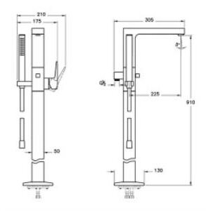 Root Square Küvet Bataryası (yerden - El Duşlu) A42760 Krom