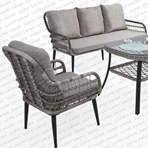 Capri Swing Pisa Üçlü Rattan Bahçe Balkon Oturma Grubu | Gri | 800