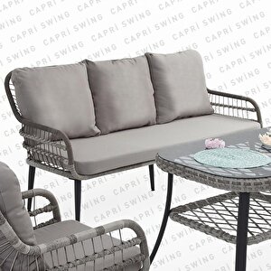 Capri Swing Pisa Üçlü Rattan Bahçe Balkon Oturma Grubu | Gri | 800