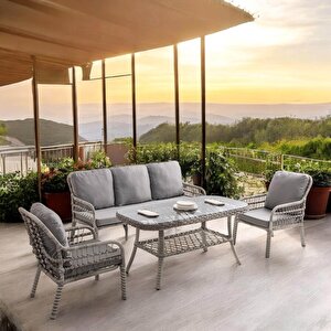 Capri Swing Pisa Üçlü Rattan Bahçe Balkon Oturma Grubu | Gri | 800