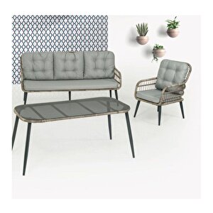Capri Swing Pisa Üçlü Rattan Bahçe Balkon Oturma Grubu | Gri | 800