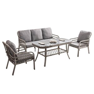 Capri Swing Pisa Üçlü Rattan Bahçe Balkon Oturma Grubu | Gri | 800