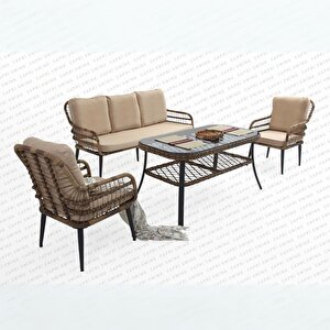 Capri Swing Pisa Üçlü Rattan Bahçe Balkon Oturma Grubu | Kahve | 803