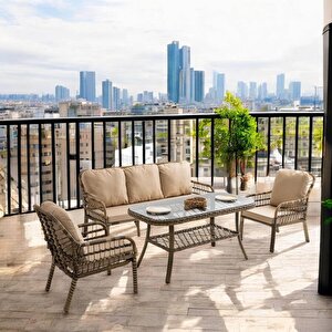 Capri Swing Pisa Üçlü Rattan Bahçe Balkon Oturma Grubu | Kahve | 803