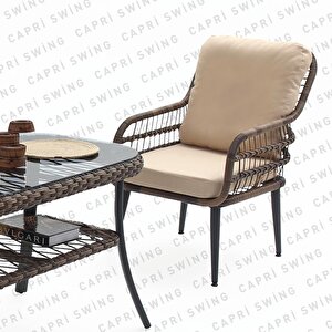 Capri Swing Pisa Üçlü Rattan Bahçe Balkon Oturma Grubu | Kahve | 803