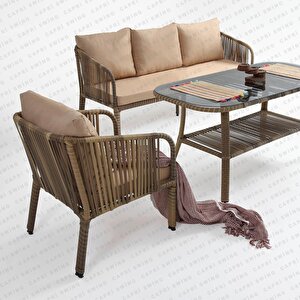 Capri Swing Artemis Üçlü Rattan Balkon Bahçe Takımı | Açık Kahve