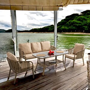 Capri Swing Artemis Üçlü Rattan Balkon Bahçe Takımı | Açık Kahve