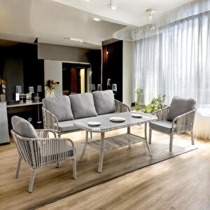 Capri Swing Artemis Üçlü Rattan Balkon Bahçe Takımı | Beyaz