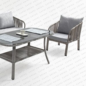 Capri Swing Artemis Üçlü Rattan Balkon Bahçe Takımı | Gri