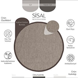 Montana M208 Hav Toz Vermez Kolay Temizlenen Hasır Dokulu Iri Düğüm Ithal Yuvarlak Sisal Halı 80x80 cm