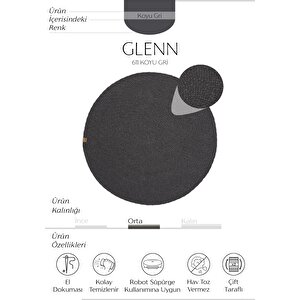 Glenn 611 Antrasit Banyo Halısı Yuvarlak Hol Halı Hasır Dokulu Banyo Paspası Mutfak Halısı 100x100 cm