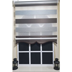 Pliseli Zebra Stor Perde Kahve Gri Etek Dilimli St 015 60x200 cm