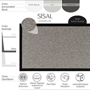 Londra Siyah Keten Hav Toz Vermez Silinebilir Hasır Dokulu İnce Düğüm İthal Sisal Halı 120x180 cm