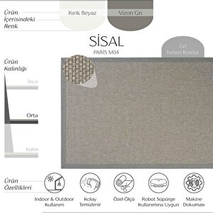 Paris M04 Hav Toz Vermez Kolay Temizlenen Hasır Doku İnce Düğüm İthal Sisal Halı 100x350 cm