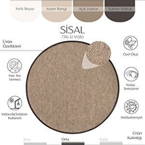 Boston M360 Hav Toz Vermez Hasır Dokulu Balıksırtı Desenli İthal Yuvarlak Sisal Halı 120x120 cm