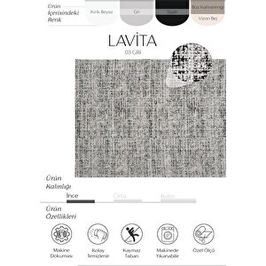 Lavita 03 Gri Yıkanabilir Mutfak Halısı Yumuşak Tuşeli Şönil Halı Kaymaz Taban i̇nce kilim 100x500 cm