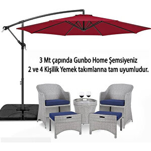 3 Mt 8 Kaburga Full Demir 21 Kg Bordo Bahçe Şemsiyesi