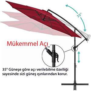 3 Mt 8 Kaburga Full Demir 21 Kg Bordo Bahçe Şemsiyesi