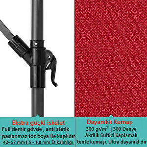 3 Mt 8 Kaburga Full Demir 21 Kg Kırmızı Bahçe Şemsiyesi