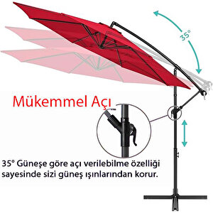 3 Mt 8 Kaburga Full Demir 21 Kg Kırmızı Bahçe Şemsiyesi