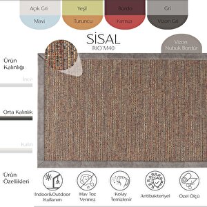 Rio M40 Hav Toz Vermez Kolay Temizlenen Hasır Dokulu Ithal Bordürlü Sisal Halı 120x180 cm