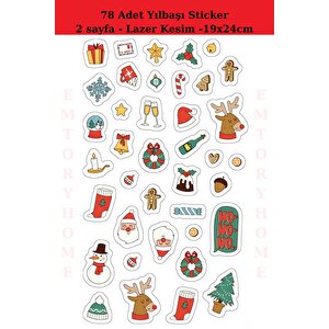 78 Adet Yılbaşı Figür Sticker- Yılbaşı Sticker - Yılbaşı Hediye Paketleme - Yılbaşı Süsü - Hediye