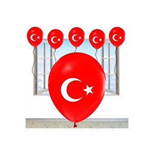 Yüksek Kali̇te 25 Adet Türk Bayrakli Balon Kirmizi Bayrakli Balon Helyum Gazi Uyumludur İtalyan Mali