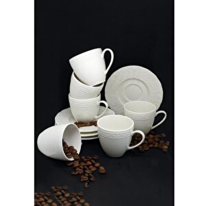 Bone Pearl Başak Sade 12 Parça Kahve Fincan Takımı