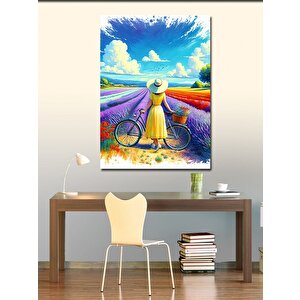 Kanvas Tablo Lavanta Tarlası Ve Bisikletli Kadın 100x140 cm