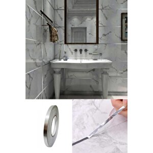 1 Adet 1 Cm 50 Mt Tuvalet Mutfak Banyo Fayans Mermer Arası Şerit Bant Gümüş